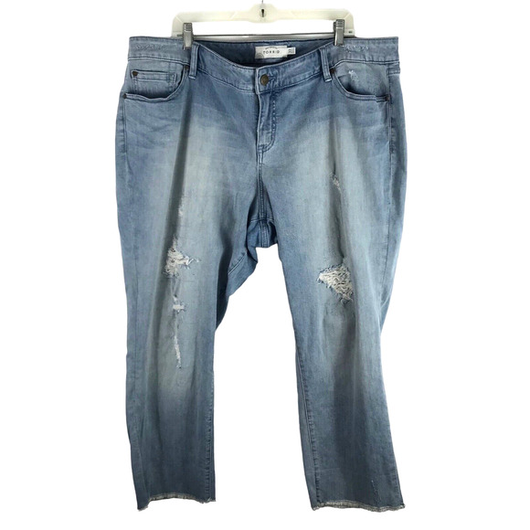 torrid Denim - Torrid Jeans Boyfriend Size 22 Distressed Denim Frayed Hem Stretch Light‎ Wash